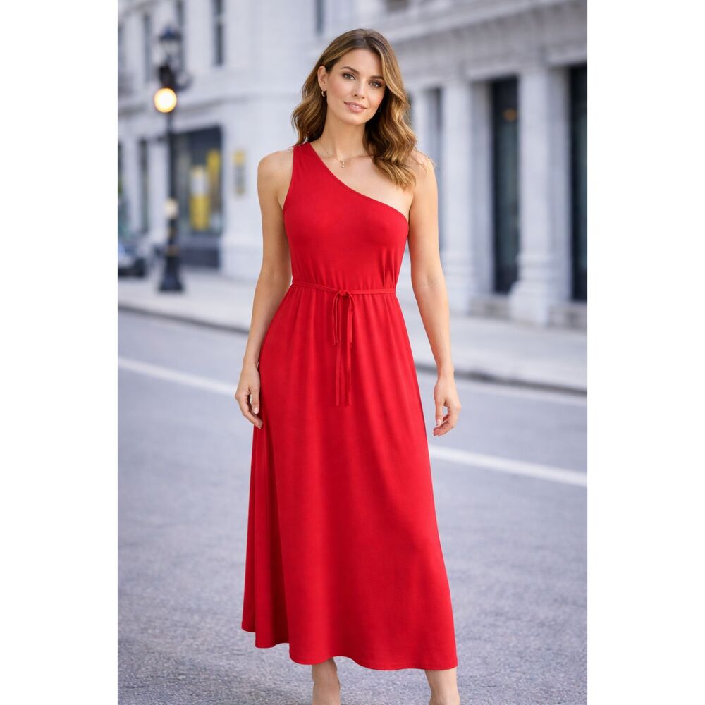 Boden Orange Jersey One Shoulder Midi Dress Lagenlook Beach Coastal 12